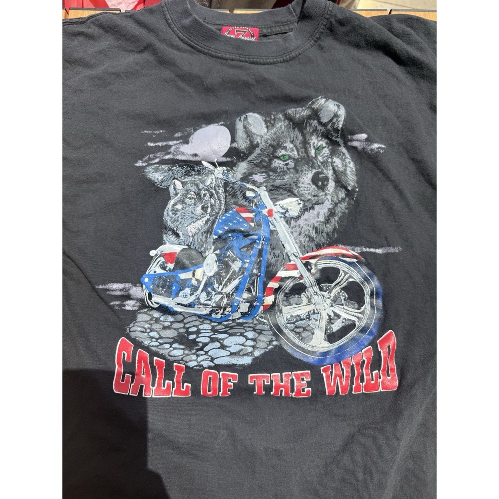 Vintage Seven Apparel Men's M Black Cotton Knit Crew Neck Motorcycle Graphic Tee